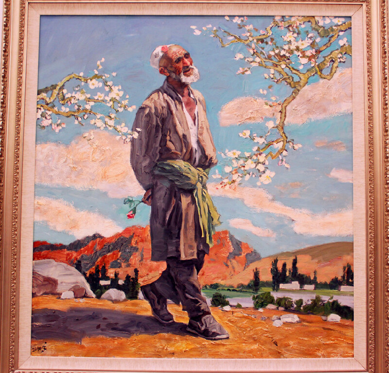 题为【陕北红】油画     作者:宋仁伟(北京)笔墨追日月,丹青绘华章