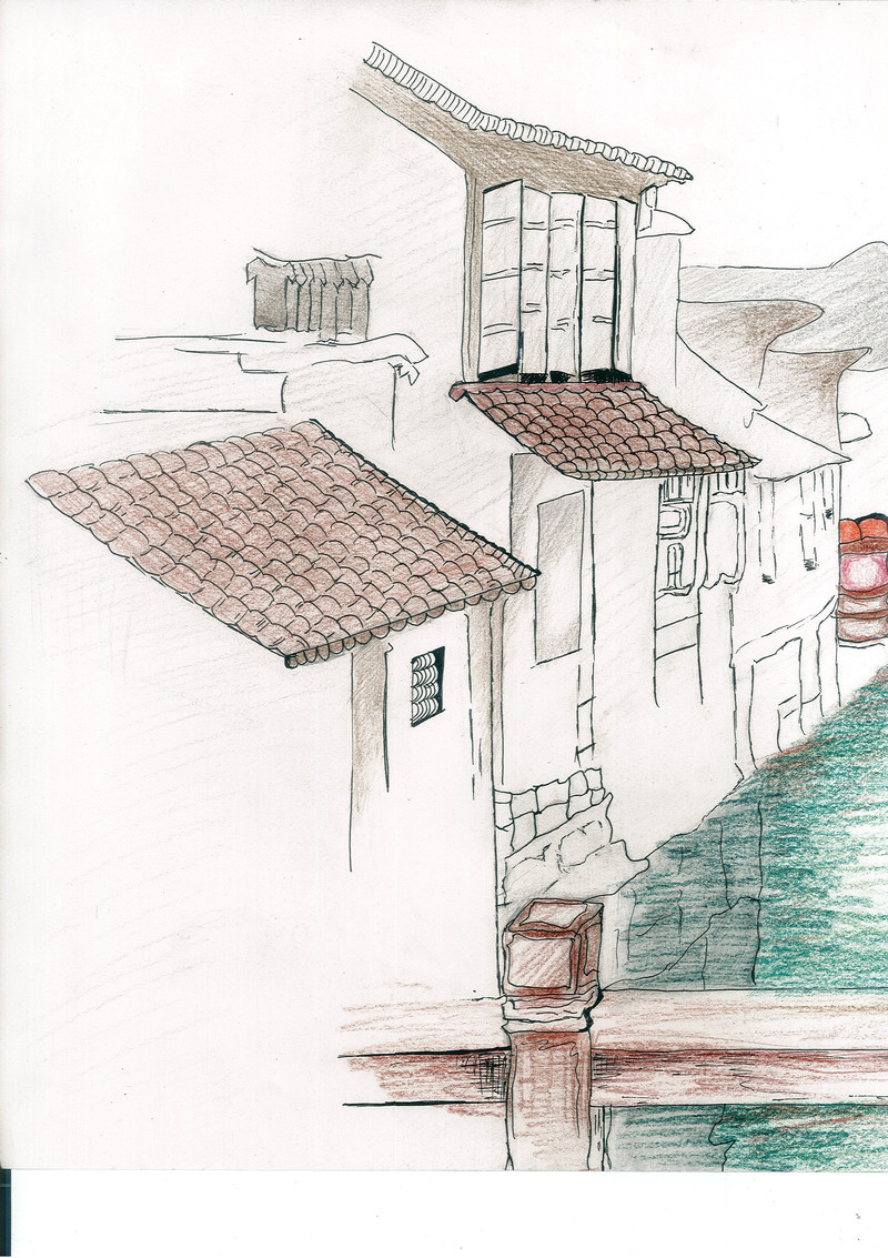 乌镇的油笔画图片