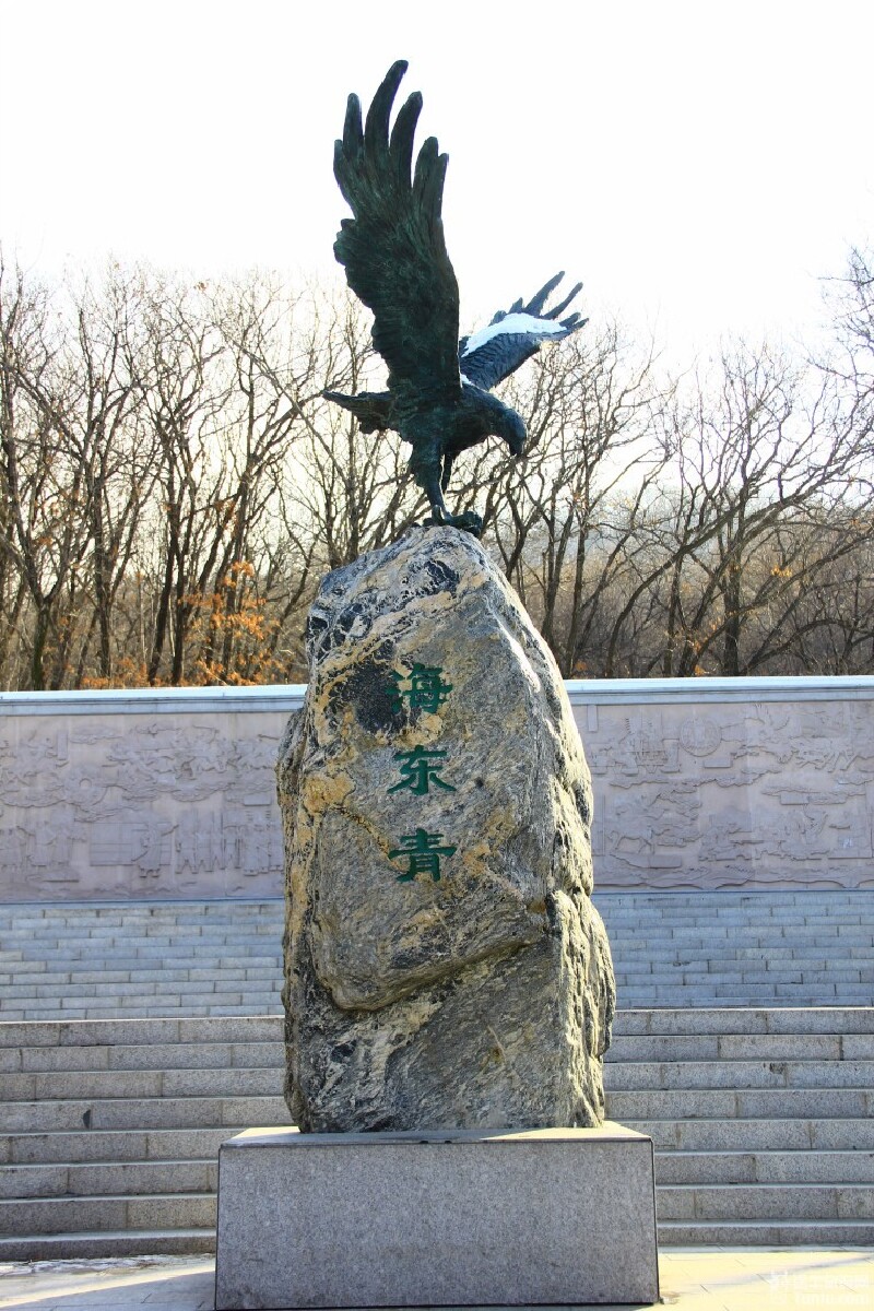 广场上方的高台上,有一尊标有"海东青"的