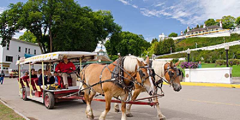 乘坐敞篷四轮马车城市之旅