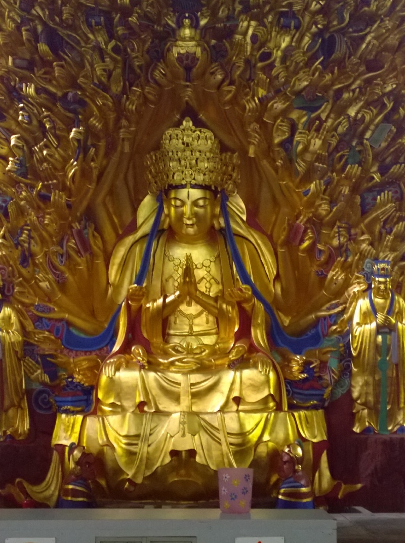 我也来拍,看看,还是能看到一部分的,修复完成的千手观音